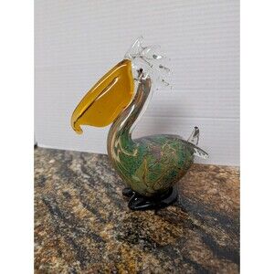 Blown Glass Pelican Multicolor Art Glass Figure Paper Weight Glass